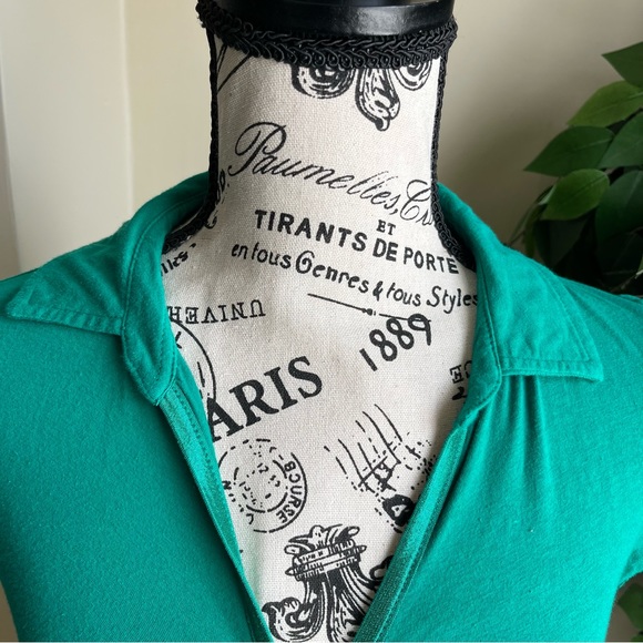 Vixen Short Sleeve Button Detail Collared Polo Shirt Green Sz M - Picture 3 of 16